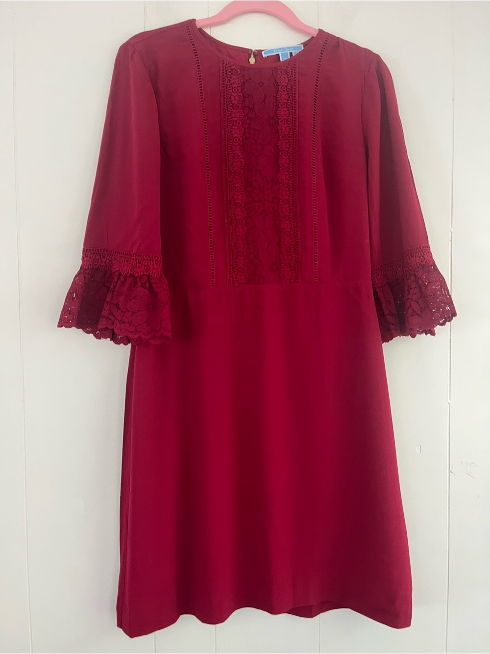 DRAPER JAMES Red Lace Trim Shift Dress Size 10